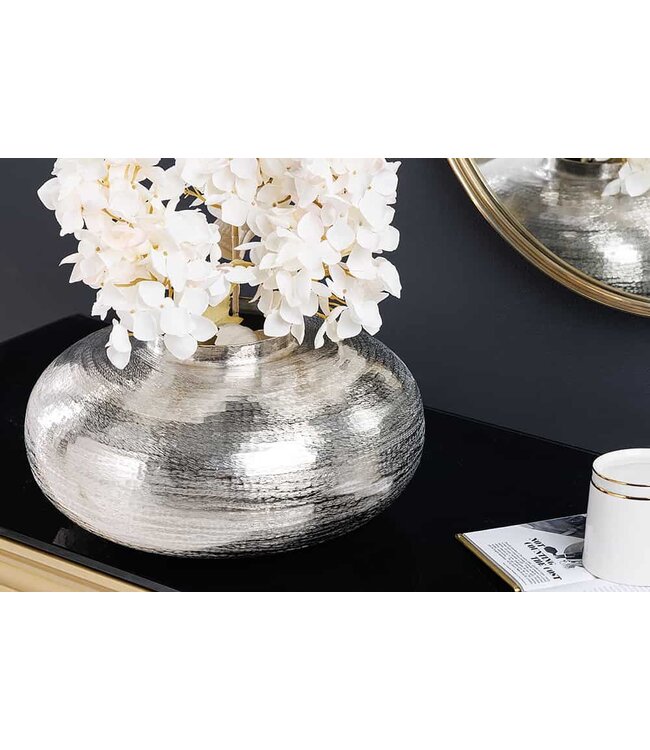 Invicta Interior Moderne decoratieve vaas ABSTRACT ORIENT 35cm zilver rond metaal gehamerd ontwerp - 43509