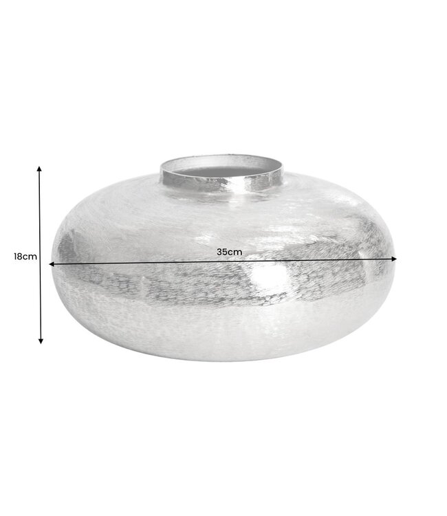 Invicta Interior Moderne decoratieve vaas ABSTRACT ORIENT 35cm zilver rond metaal gehamerd ontwerp - 43509