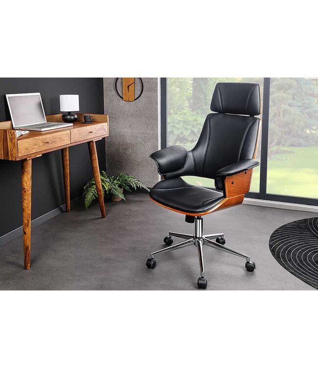 Invicta Interior In hoogte verstelbare bureaustoel MANHATTAN kunstleer massief hout met armleuning retro design - 44195