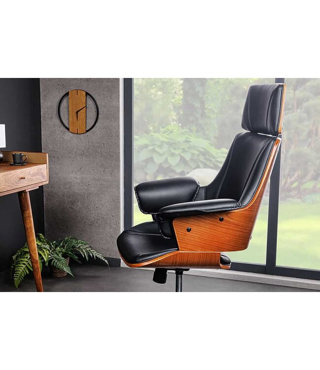 Invicta Interior In hoogte verstelbare bureaustoel MANHATTAN kunstleer massief hout met armleuning retro design - 44195