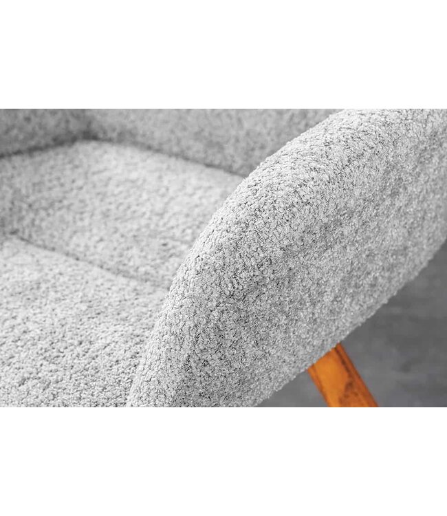 Invicta Interior Draaibare design stoel BALTIC grijs Boucle naturel eiken massief houten poten met armleuning - 44200