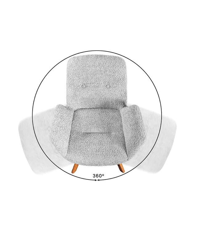 Invicta Interior Draaibare design stoel BALTIC grijs Boucle naturel eiken massief houten poten met armleuning - 44200