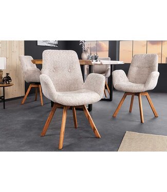 Invicta Interior Draaibare design stoel BALTIC beige Boucle naturel eiken massief houten poten met armleuning - 44199