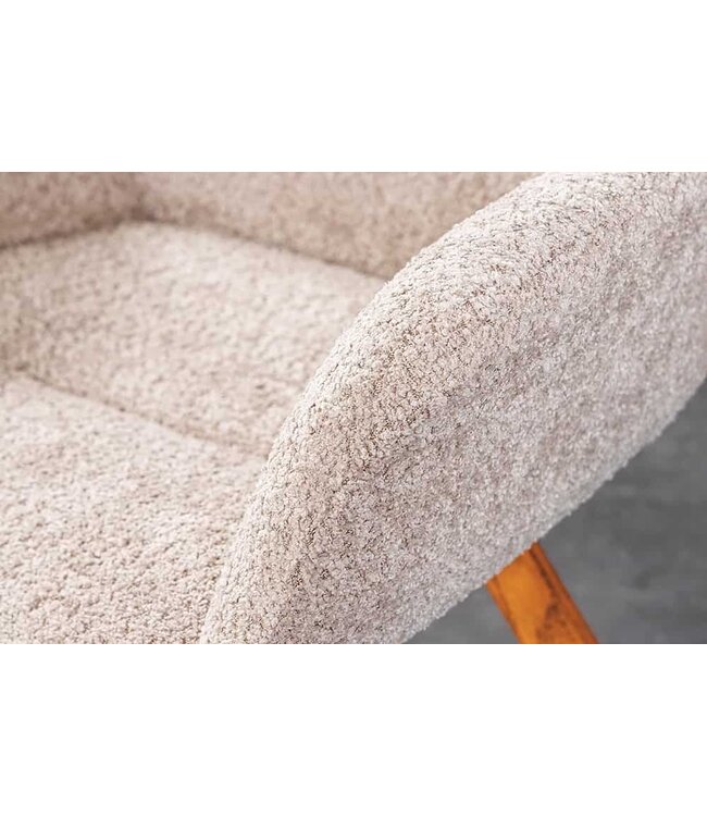 Invicta Interior Draaibare design stoel BALTIC beige Boucle naturel eiken massief houten poten met armleuning - 44199