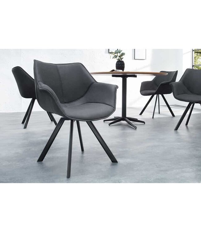 Invicta Interior Bureaustoel THE DUTCH RETRO antiek grijs microvezel met armleuningen Modern Design - 44068