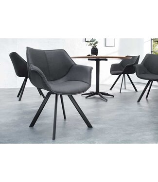 Invicta Interior Bureaustoel THE DUTCH RETRO antiek grijs microvezel met armleuningen Modern Design - 44068