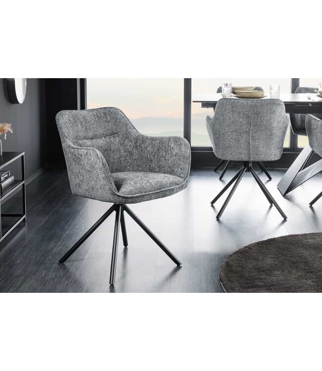 Invicta Interior Bureaustoel VERONA grijs structuurstof met armleuning zwart metalen poten - 44160