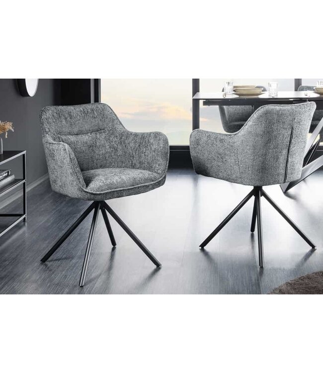 Invicta Interior Bureaustoel VERONA grijs structuurstof met armleuning zwart metalen poten - 44160