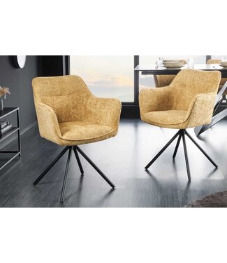 Invicta Interior Bureaustoel VERONA mosterdgeel structuurstof met armleuning zwart metalen poten - 44159