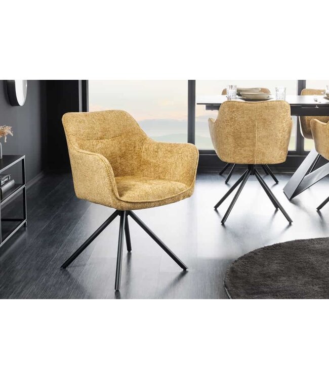 Invicta Interior Bureaustoel VERONA mosterdgeel structuurstof met armleuning zwart metalen poten - 44159