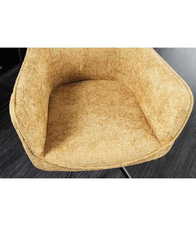 Invicta Interior Bureaustoel VERONA mosterdgeel structuurstof met armleuning zwart metalen poten - 44159