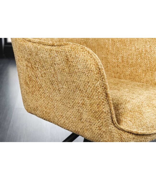 Invicta Interior Bureaustoel VERONA mosterdgeel structuurstof met armleuning zwart metalen poten - 44159