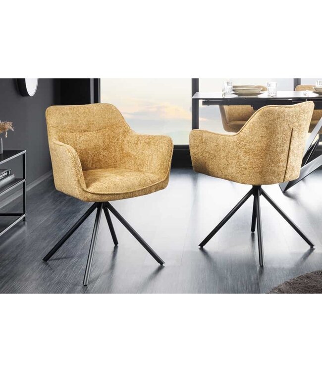 Invicta Interior Bureaustoel VERONA mosterdgeel structuurstof met armleuning zwart metalen poten - 44159