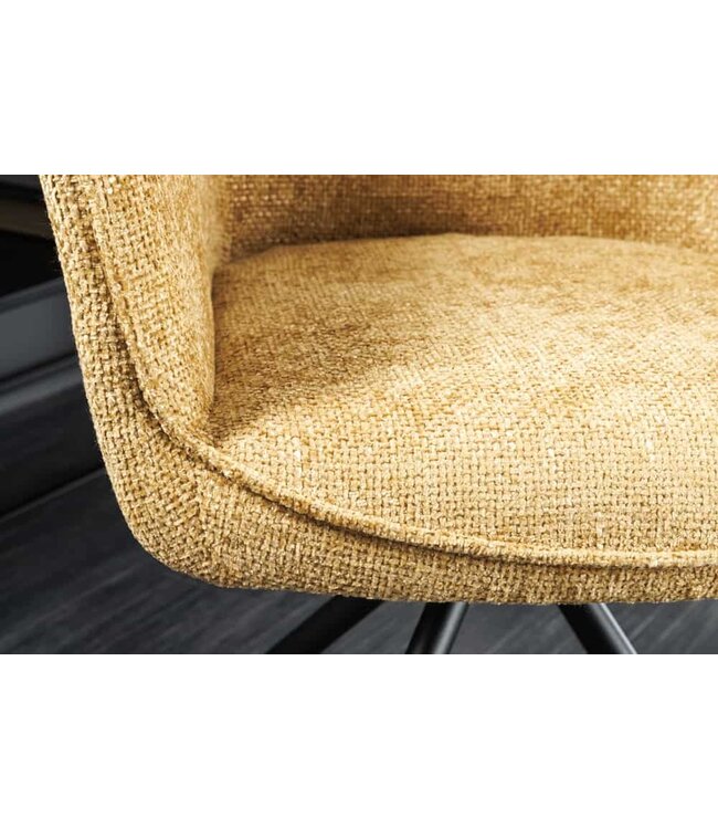 Invicta Interior Bureaustoel VERONA mosterdgeel structuurstof met armleuning zwart metalen poten - 44159