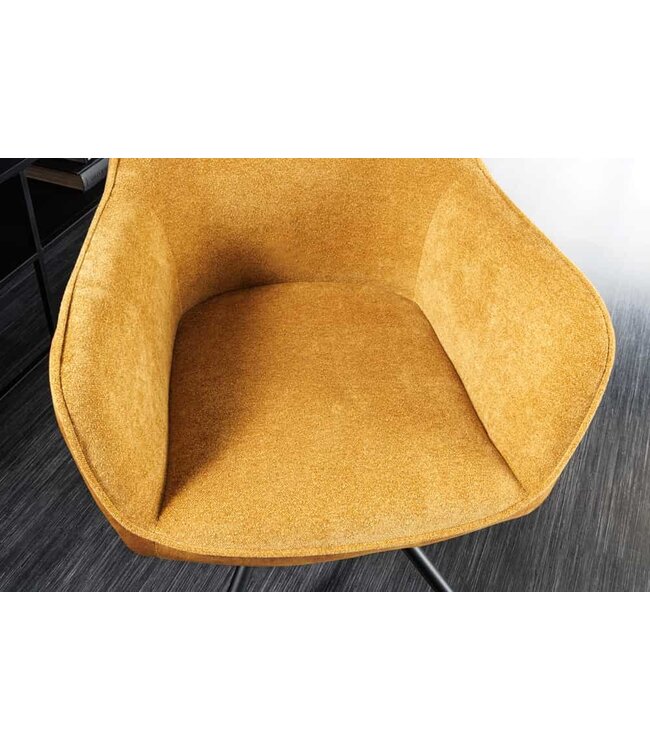 Invicta Interior Bureaustoel VERONA mosterdgeel fluweel structuurstof met armleuning zwart metalen poten - 44157