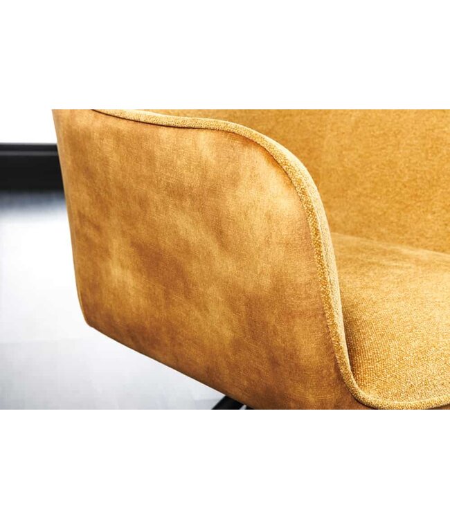 Invicta Interior Bureaustoel VERONA mosterdgeel fluweel structuurstof met armleuning zwart metalen poten - 44157