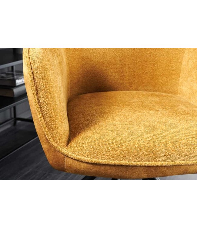 Invicta Interior Bureaustoel VERONA mosterdgeel fluweel structuurstof met armleuning zwart metalen poten - 44157