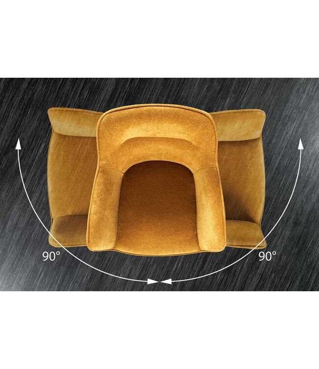 Invicta Interior Bureaustoel VERONA mosterdgeel fluweel structuurstof met armleuning zwart metalen poten - 44157