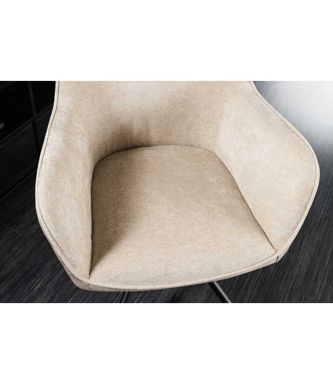 Invicta Interior Bureaustoel VERONA champagnebeige fluweel structuurstof met armleuning metalen poten zwart - 44156