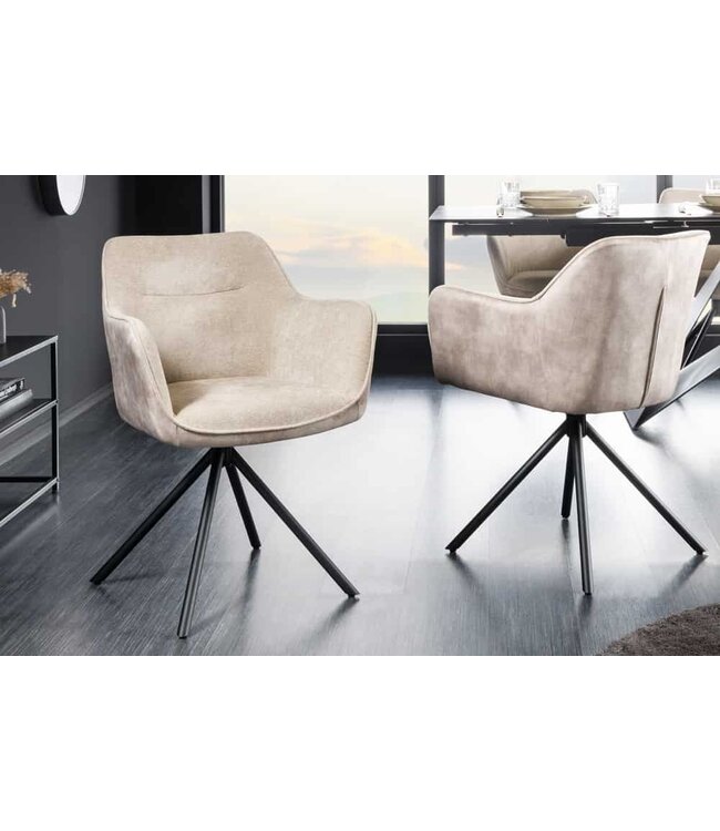 Invicta Interior Bureaustoel VERONA champagnebeige fluweel structuurstof met armleuning metalen poten zwart - 44156