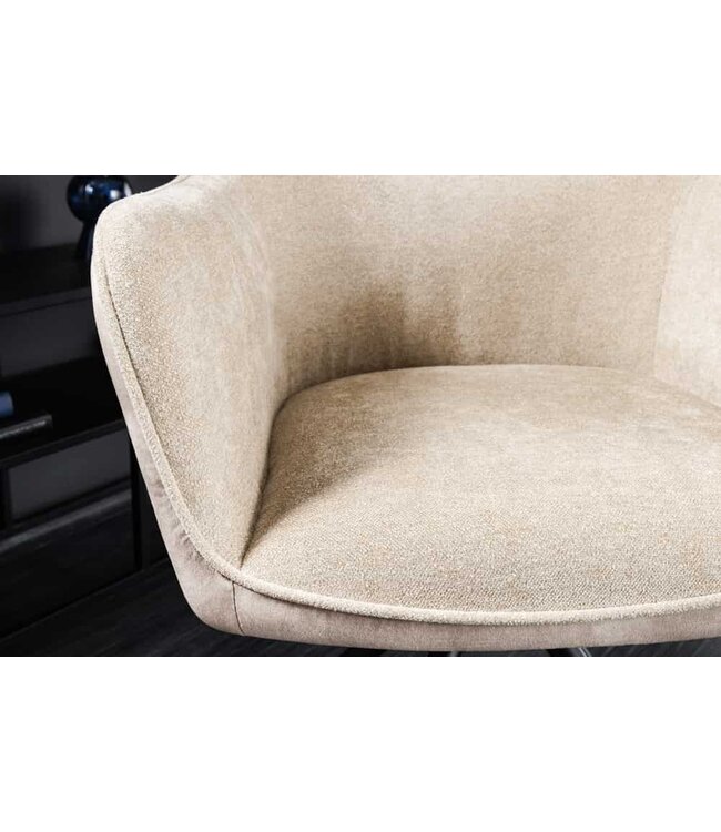 Invicta Interior Bureaustoel VERONA champagnebeige fluweel structuurstof met armleuning metalen poten zwart - 44156