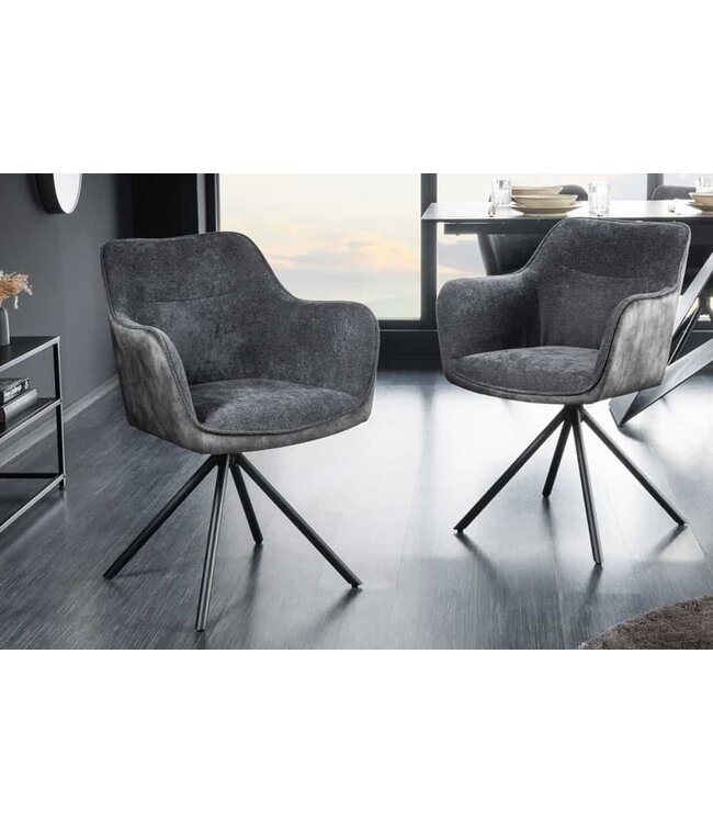 Invicta Interior Bureaustoel VERONA donkergrijs fluweel structuurstof met armleuning zwart metalen poten - 44155