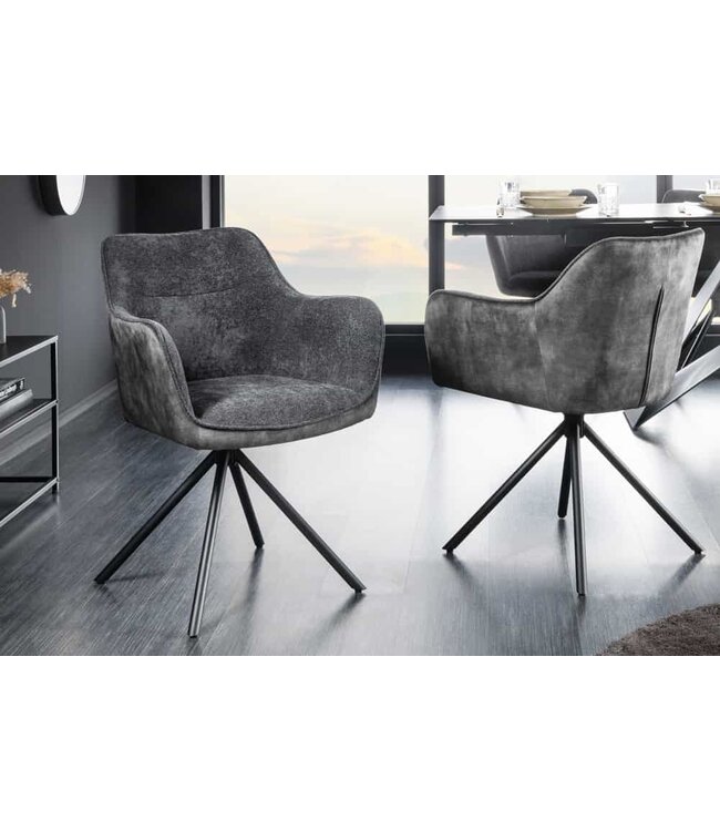 Invicta Interior Bureaustoel VERONA donkergrijs fluweel structuurstof met armleuning zwart metalen poten - 44155