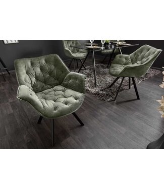 Invicta Interior Bureaustoel THE DUTCH COMFORT donkergroen fluweel met armleuningen Modern Design - 44067