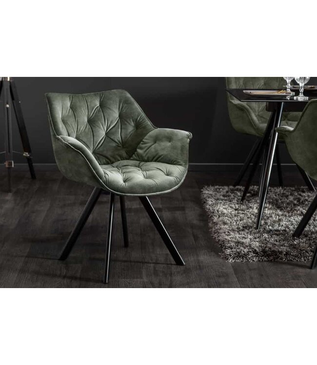 Invicta Interior Bureaustoel THE DUTCH COMFORT donkergroen fluweel met armleuningen Modern Design - 44067