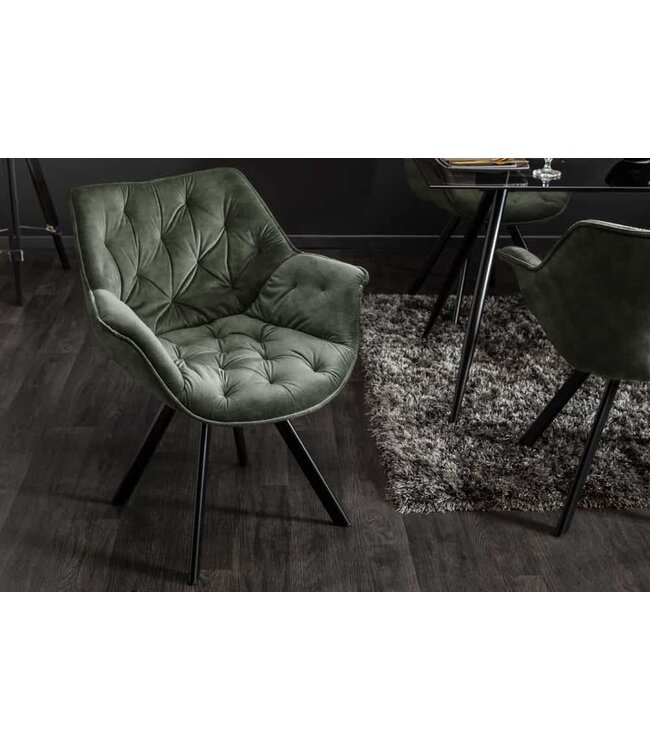 Invicta Interior Bureaustoel THE DUTCH COMFORT donkergroen fluweel met armleuningen Modern Design - 44067