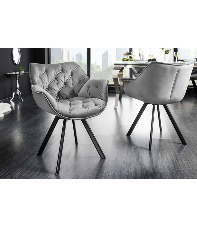 Invicta Interior Bureaustoel THE DUTCH COMFORT grijs fluweel met armleuningen Modern Design - 44065