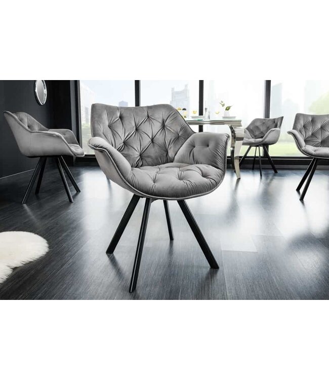 Invicta Interior Bureaustoel THE DUTCH COMFORT grijs fluweel met armleuningen Modern Design - 44065