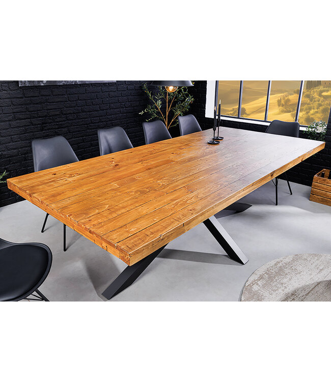 Invicta Interior Massief houten eettafel GALAXIE 200 cm vintage bruin grenen gerecycled industrieel design - 43678