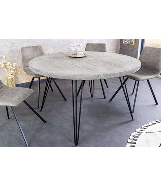 Invicta Interior Ronde eettafel SCORPION 80cm grijs mango massief hout zwarte metalen poten Hairpin Poten Retro - 43663