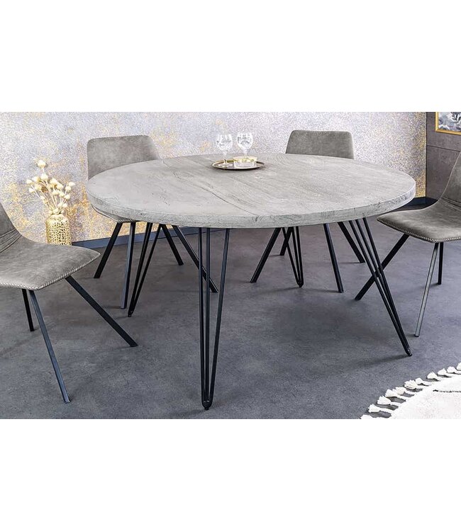 Invicta Interior Ronde eettafel SCORPION 80cm grijs mango massief hout zwarte metalen poten Hairpin Poten Retro - 43663