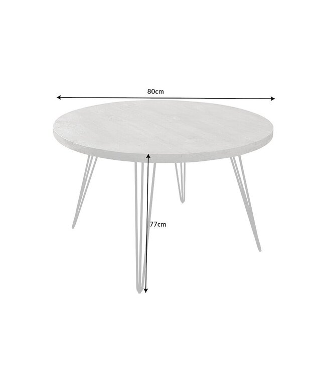 Invicta Interior Ronde eettafel SCORPION 80cm grijs mango massief hout zwarte metalen poten Hairpin Poten Retro - 43663