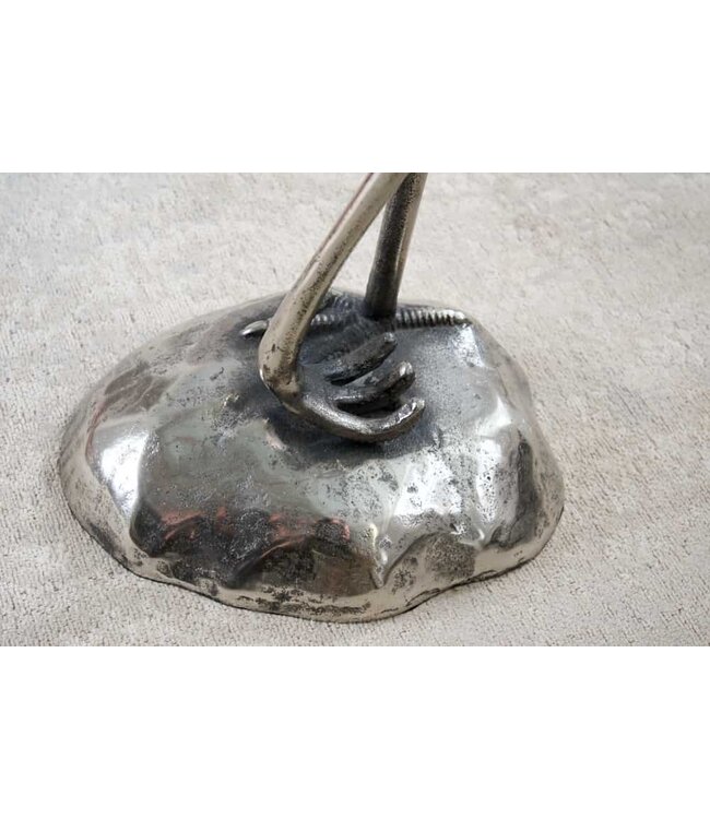Invicta Interior Ronde bijzettafel WILDLIFE HERON 90cm zilveren metalen glazen reigersculptuur handgemaakt - 43514
