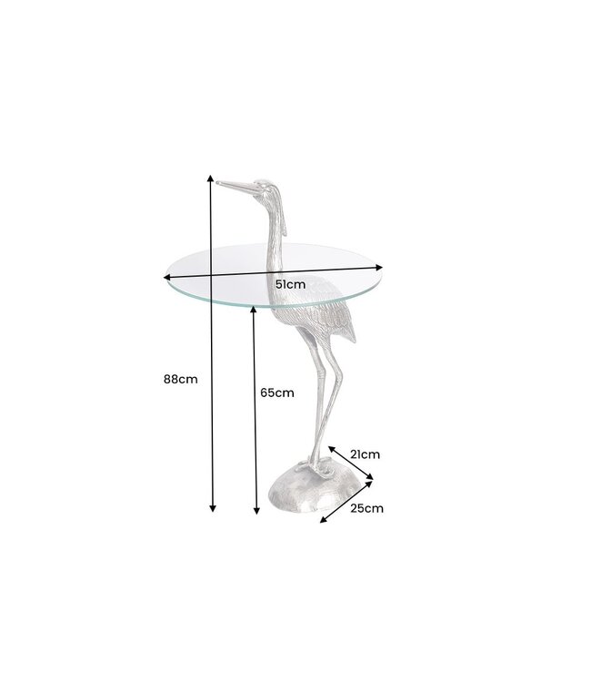 Invicta Interior Ronde bijzettafel WILDLIFE HERON 90cm zilveren metalen glazen reigersculptuur handgemaakt - 43514