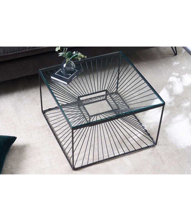 Invicta Interior Abstracte salontafel ILLUSION 60cm zwart metaal glas handgemaakt modern design - 43502