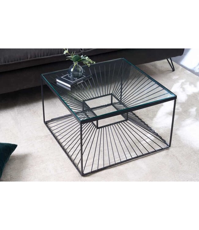 Invicta Interior Abstracte salontafel ILLUSION 60cm zwart metaal glas handgemaakt modern design - 43502