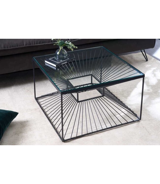 Invicta Interior Abstracte salontafel ILLUSION 60cm zwart metaal glas handgemaakt modern design - 43502