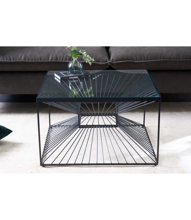 Invicta Interior Abstracte salontafel ILLUSION 60cm zwart metaal glas handgemaakt modern design - 43502