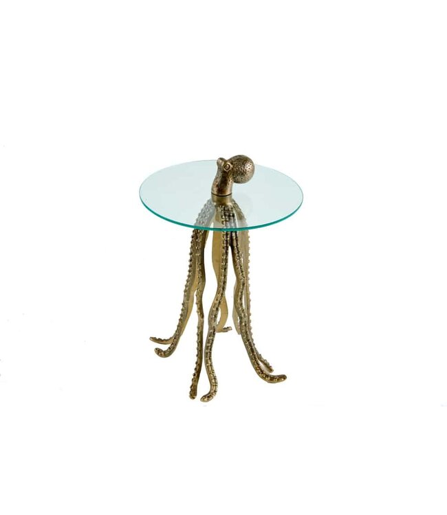 Invicta Interior Ronde bijzettafel WILDLIFE OCTOPUS 70cm messing goud metalen glazen sculptuur handgemaakt - 43498