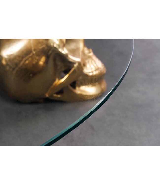Invicta Interior Design salontafel SKULL XXL 90cm goud rond glazen blad metalen schedel handgemaakt - 43496