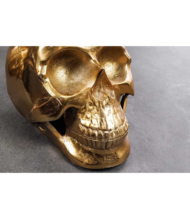 Invicta Interior Design salontafel SKULL XXL 90cm goud rond glazen blad metalen schedel handgemaakt - 43496
