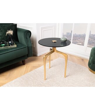 Invicta Interior Ronde bijzettafel ABSTRACT 60cm messing goud metalen poten zwart glas handgemaakt - 43495