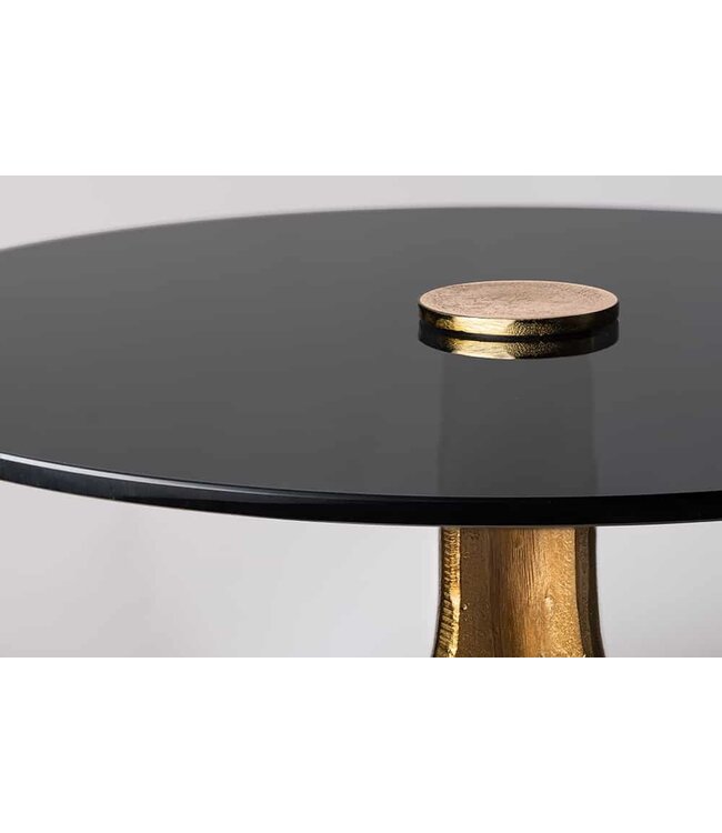 Invicta Interior Ronde bijzettafel ABSTRACT 60cm messing goud metalen poten zwart glas handgemaakt - 43495