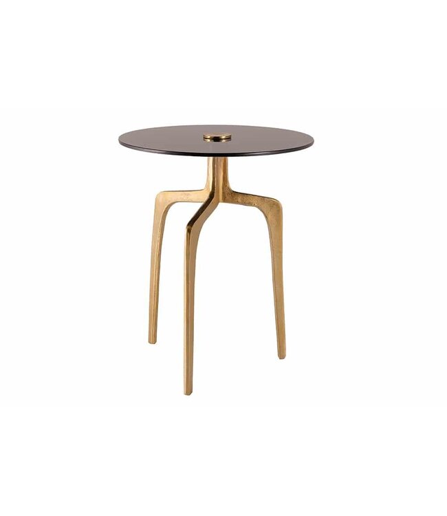 Invicta Interior Ronde bijzettafel ABSTRACT 60cm messing goud metalen poten zwart glas handgemaakt - 43495