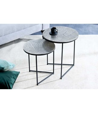 Invicta Interior Ronde set van 2 bijzettafels ELEMENTS 40cm zilver antiek krokodillenmotief handgemaakt - 43494