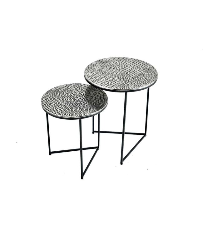 Invicta Interior Ronde set van 2 bijzettafels ELEMENTS 40cm zilver antiek krokodillenmotief handgemaakt - 43494